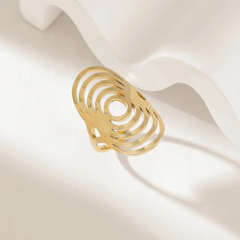 Anello Aperto Regolabile Oversize in Acciaio Inossidabile Placcato Oro