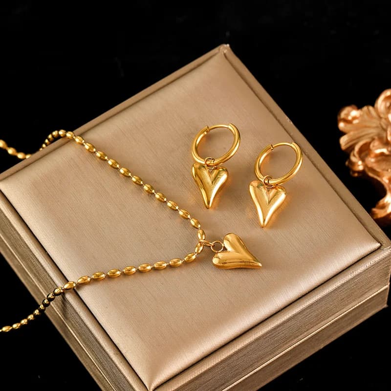 Set Collana e Orecchini Cuore Love, Argento