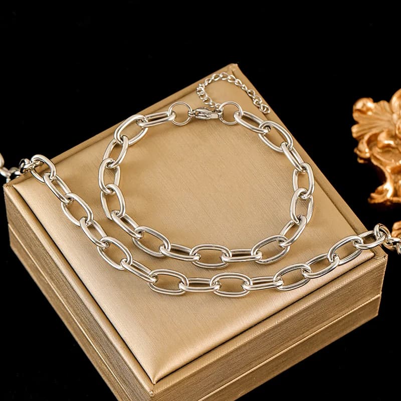 Set Collana e Bracciale Catena Color Argento