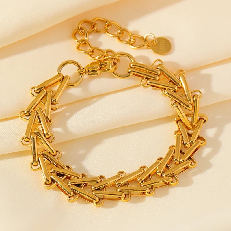 Bracciale Rigido a Catena Spessa Geometrica, Placcato Oro