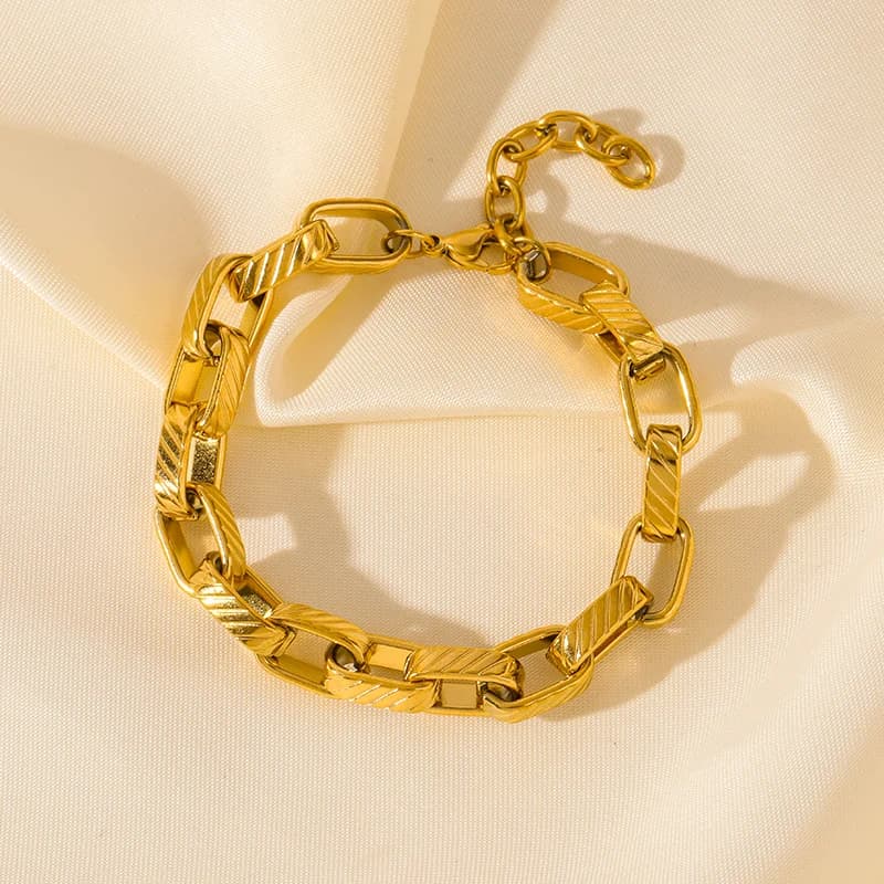 Bracciale Rigido a Catena Spessa Multistrato, Acciaio Inossidabile Dorato