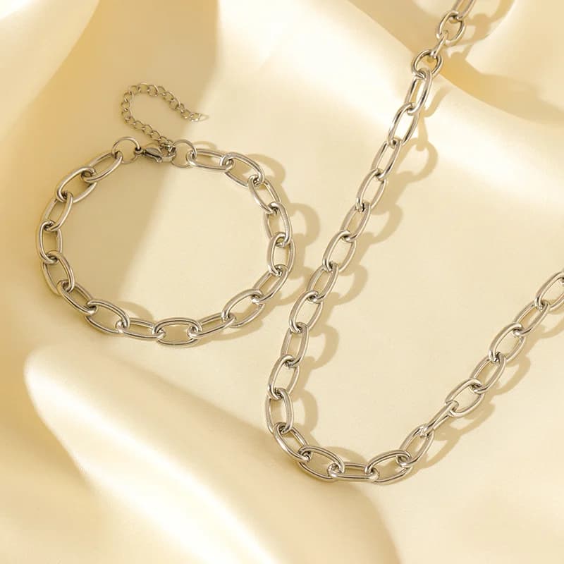 Set Collana e Bracciale Catena Color Argento