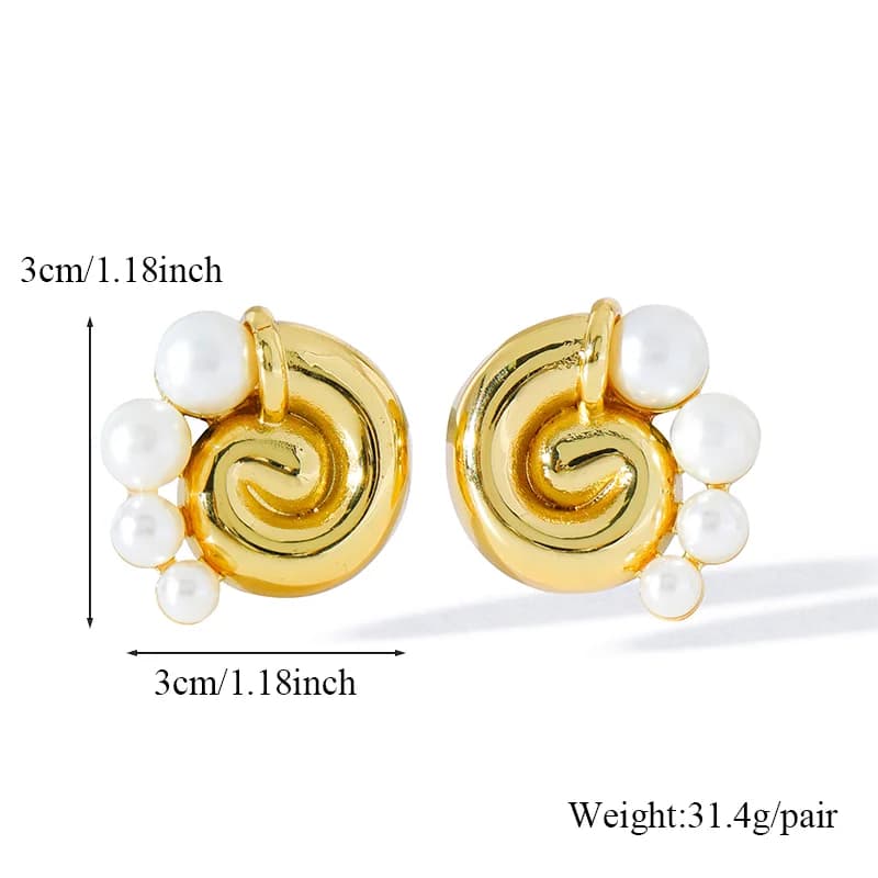 Orecchini Stud Pendente Conchiglia Perla, Placcati Oro 18K