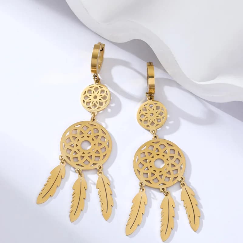 Orecchini pendenti geometrici color oro in acciaio inox 316L