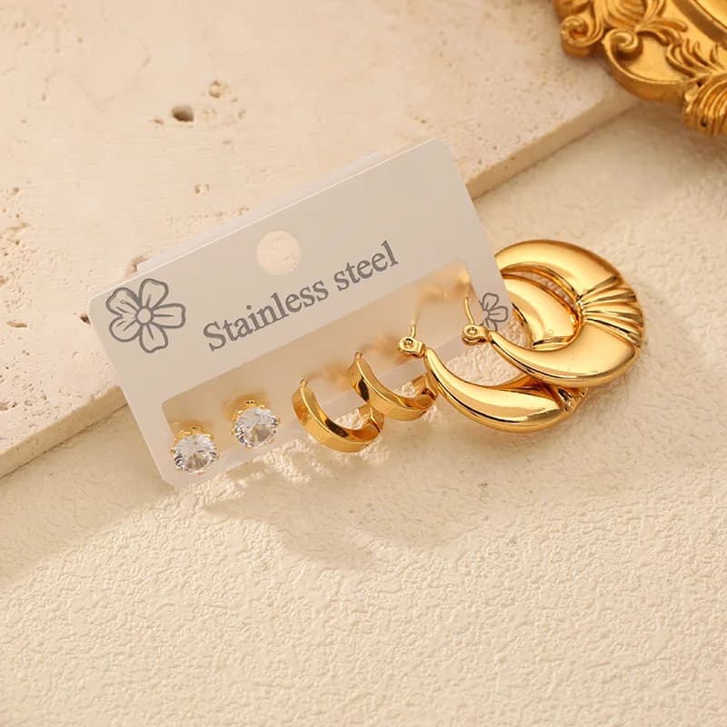 Set 3 Paia di Orecchini Cerchio con Zirconia
