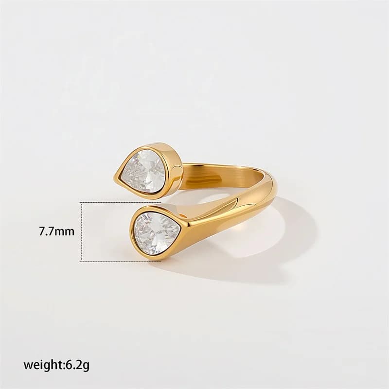 Anello Aperto Regolabile con Zirconia Cubica a Goccia