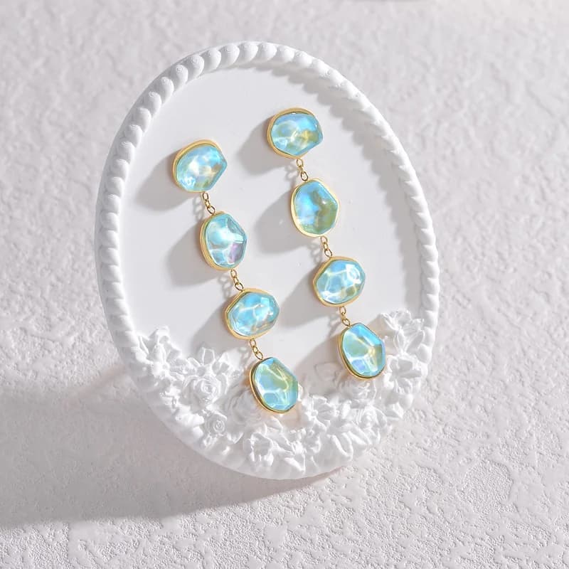 Orecchini pendenti con pietra blu, placcati oro