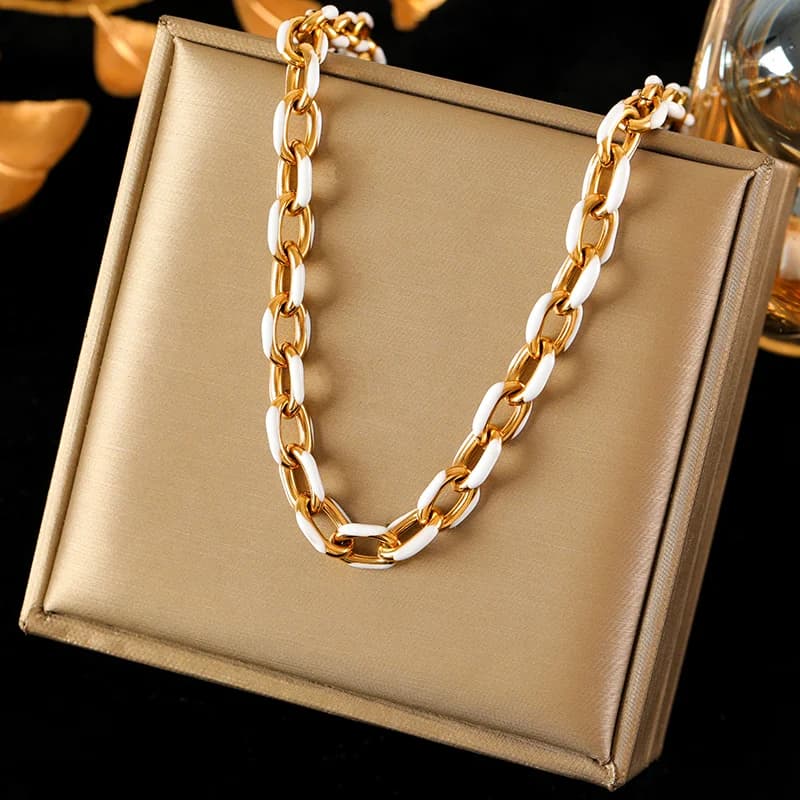 Collana a catena in acciaio inox, placcata oro