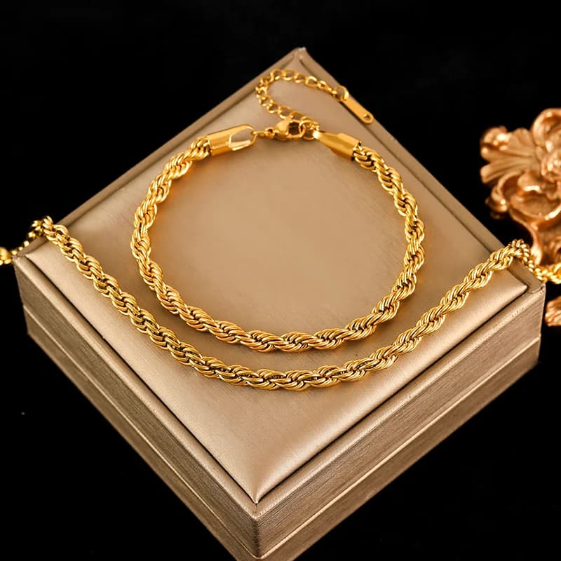Set collana e bracciale a catena placcato oro 18K