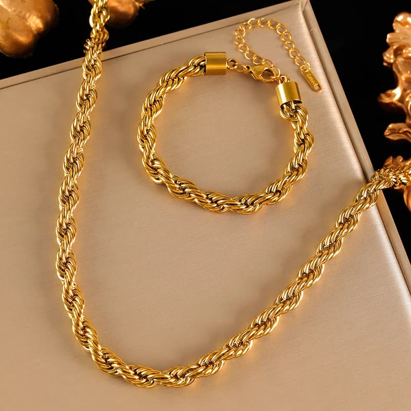 Set Collana e Bracciale con Catena Twist Spessa 8mm