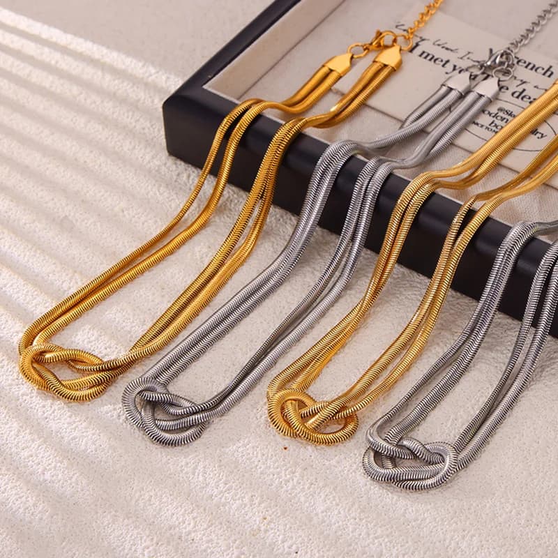 Collana Catena a Perle Spesse, Oro e Argento in Acciaio