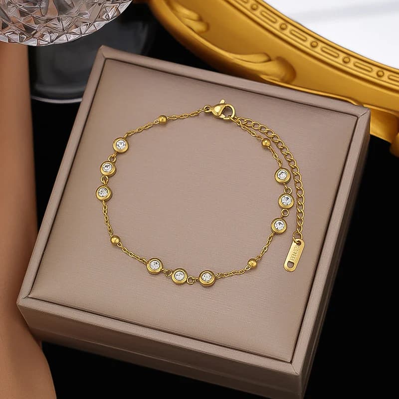 Bracciale in Acciaio Inox Dorato a Doppio Strato con Zirconi