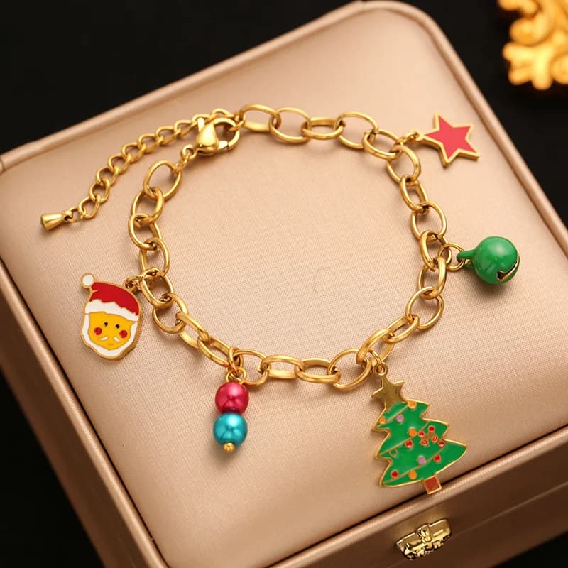 Bracciale charm con pupazzo di neve in acciaio inox