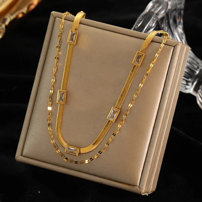 Collana Choker con Catena in Zircone Color Oro