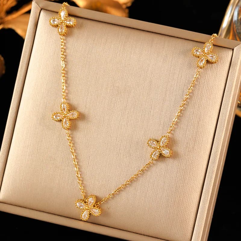 Set Gioielli Fiore Petali Zirconia