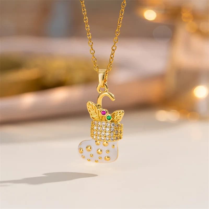 Collana con Ciondolo Albero di Natale e Fiocco di Neve