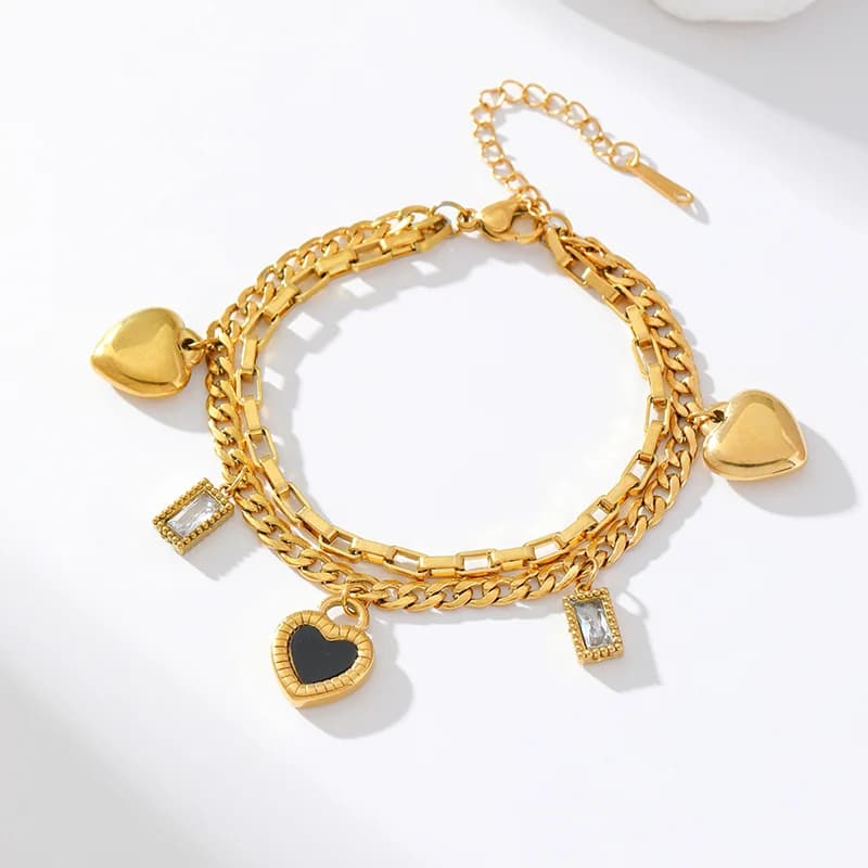 Bracciale con Ciondolo a Cuore Reversibile, Placcato Oro