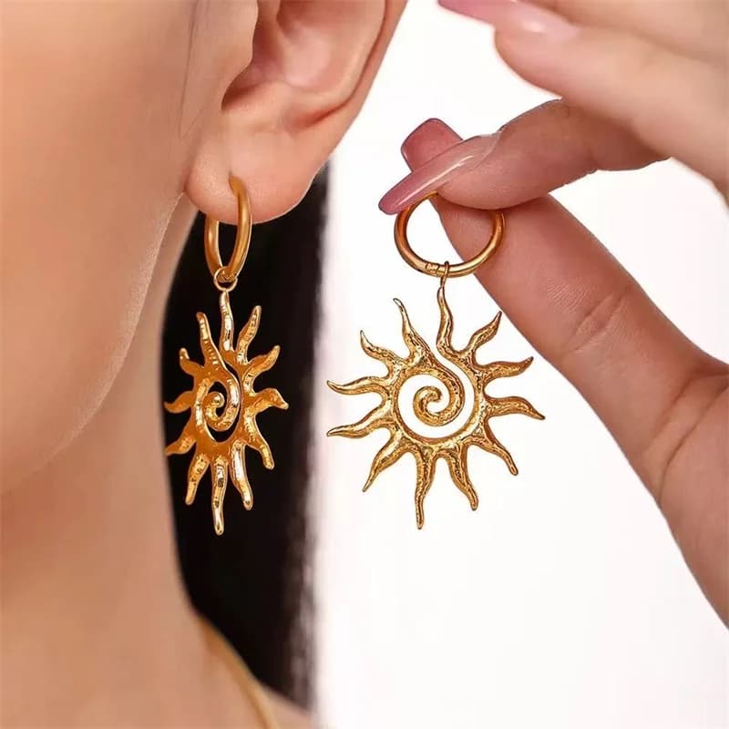 Orecchini pendenti Sole, Luna e Cuore in Acciaio Inox