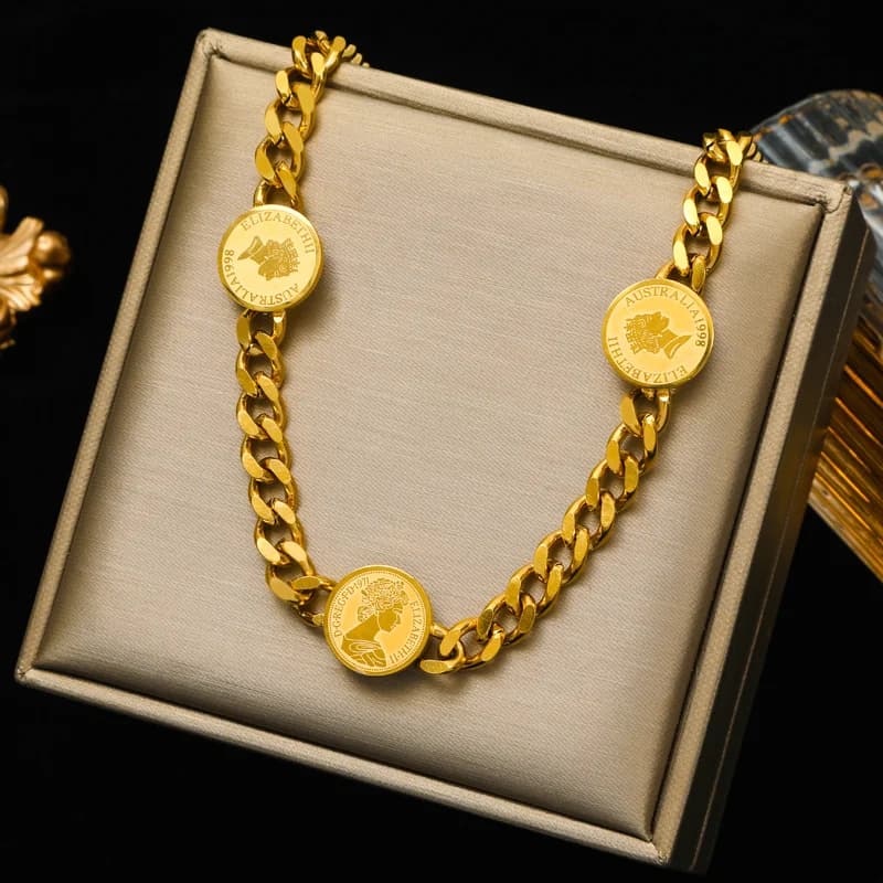 Collana con Catena Spessa a Maglie in Acciaio Inossidabile Dorato