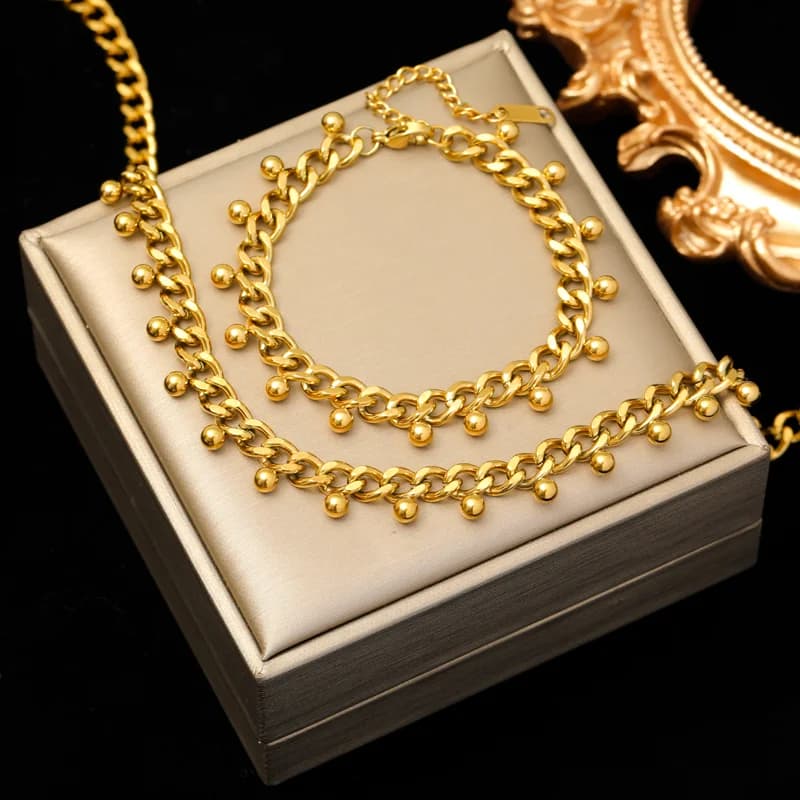 Set Collana Choker e Bracciale a Catena Grossa, Oro