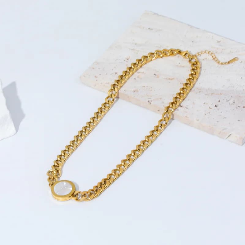 Collana con Ciondolo Rotondo Doppio Lato Numeri Romani