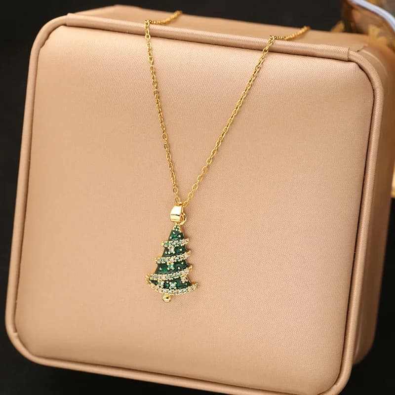 Collana con Pendente Albero di Natale in Acciaio Inox