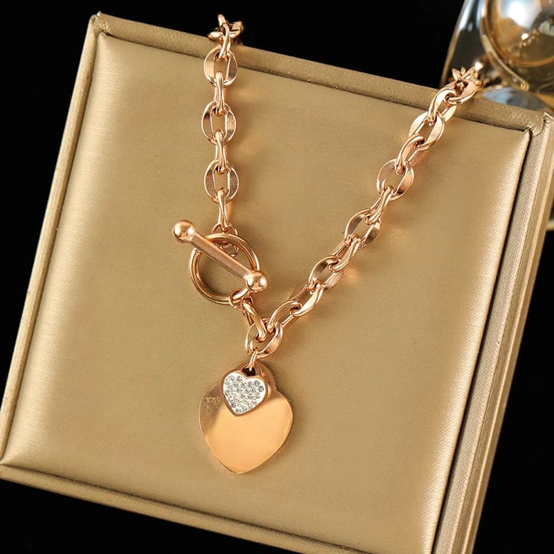 Set collana e bracciale doppio cuore, argento