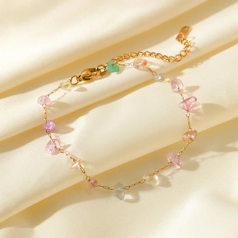 Bracciale Charm in Acciaio Inossidabile con Pietre Colorate