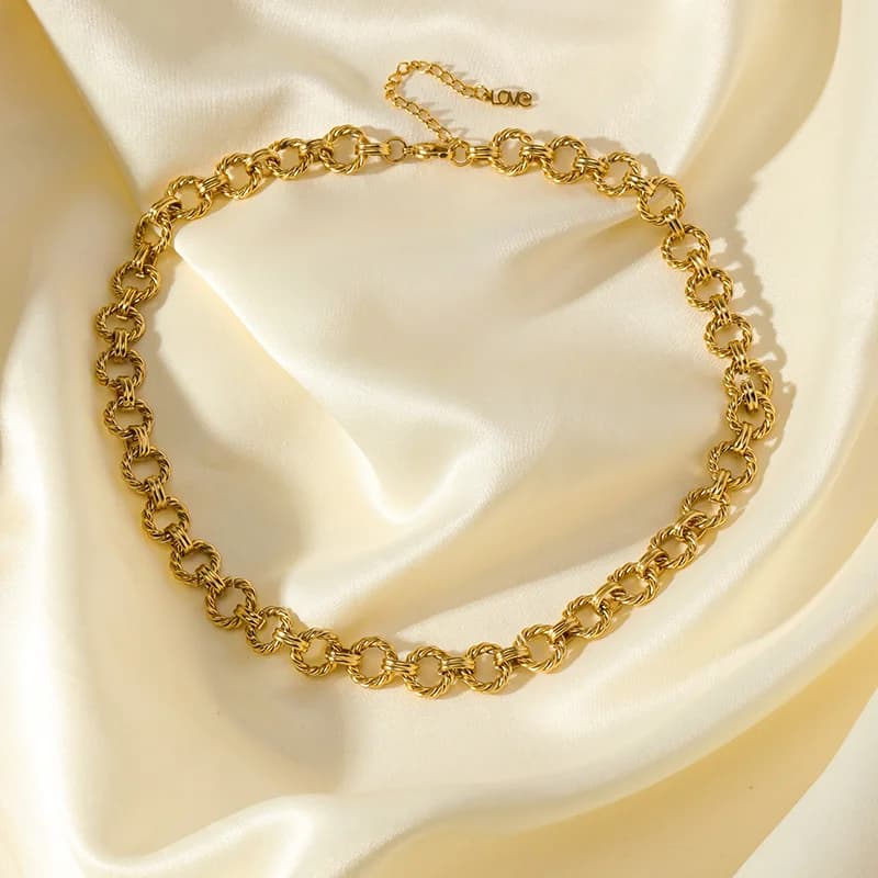 Collana a catena spessa in acciaio inox, colore oro