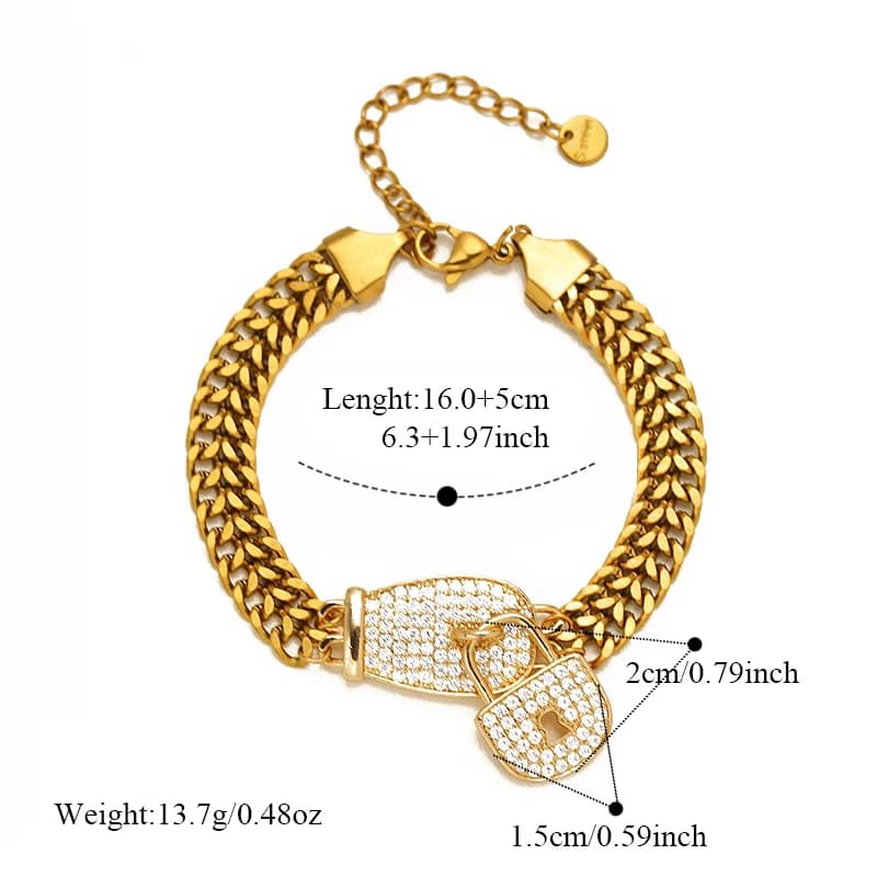 Bracciale Charm in Acciaio Inossidabile con Lucchetto e Strass