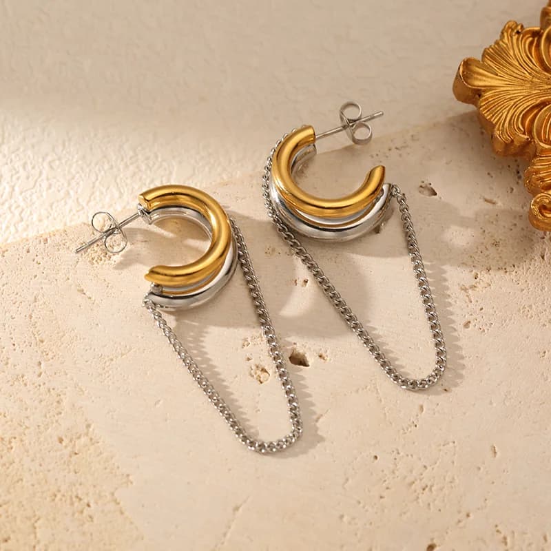 Orecchini a goccia geometrici con nappine, placcatura Oro 18K