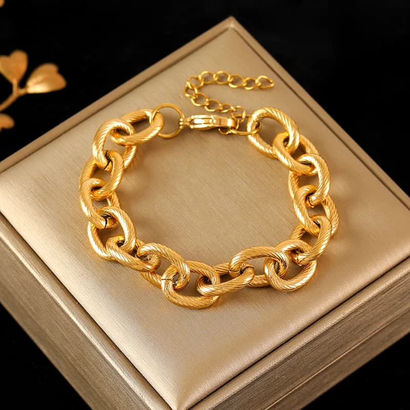 Bracciale Rigido a Catena Spessa Geometrica, Placcato Oro