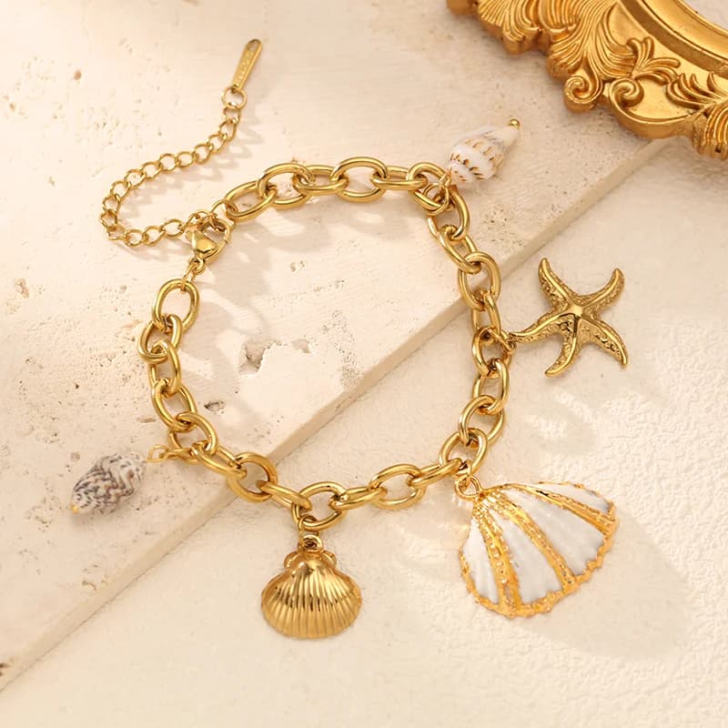 Bracciale Spiaggia Stella Marina Conchiglia in Acciaio Inox 316L