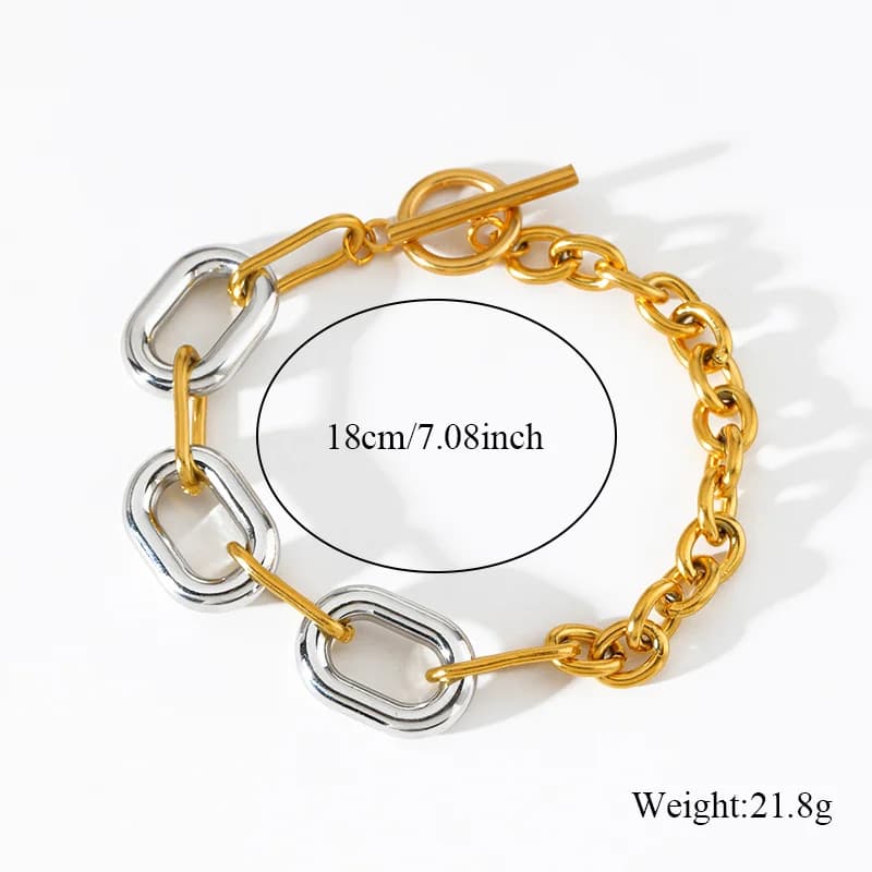 Bracciale a Catena con Maglie Ovali e Chiusura Toggle, Acciaio