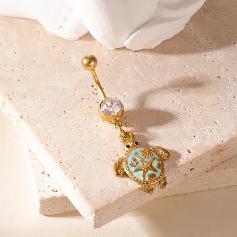 Barbell da Ombelico Tartaruga Pendente con Zirconia