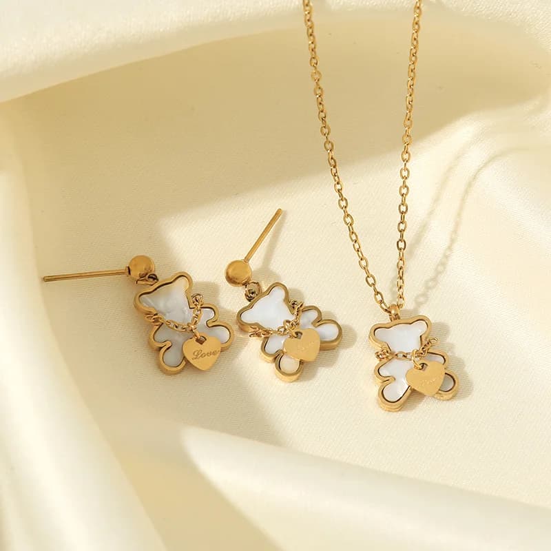 Set collana e orecchini cuore stella in acciaio inox 316L color oro