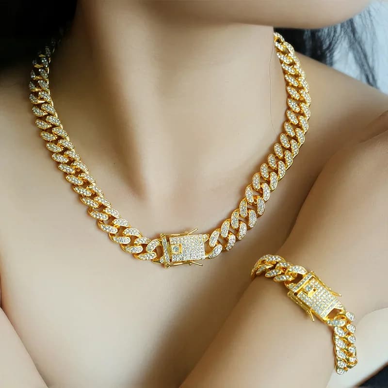 Set Collana e Bracciale Catena Cubana Geometrica