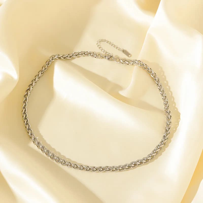 Collana a catena color argento in acciaio inox 316L