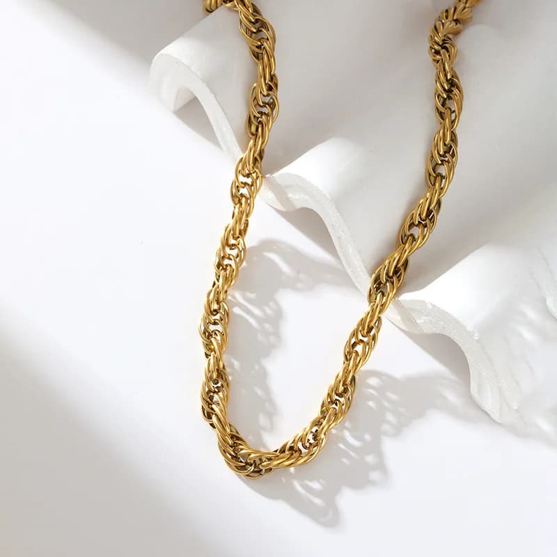 Collana Choker a Catena Intrecciata, Placcata Oro