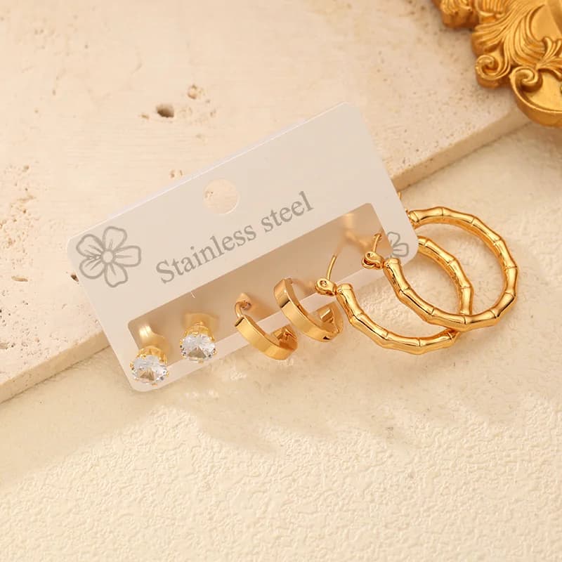 Set Orecchini Cerchi e Lobo con Zirconi, Placcatura Oro