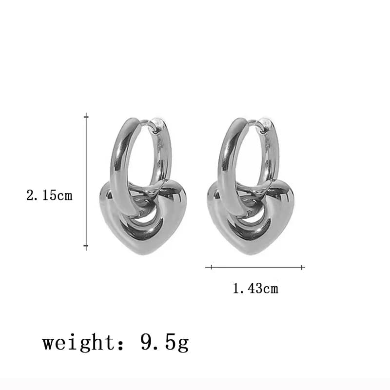Orecchini Cerchio Color Argento a Forma di Cuore