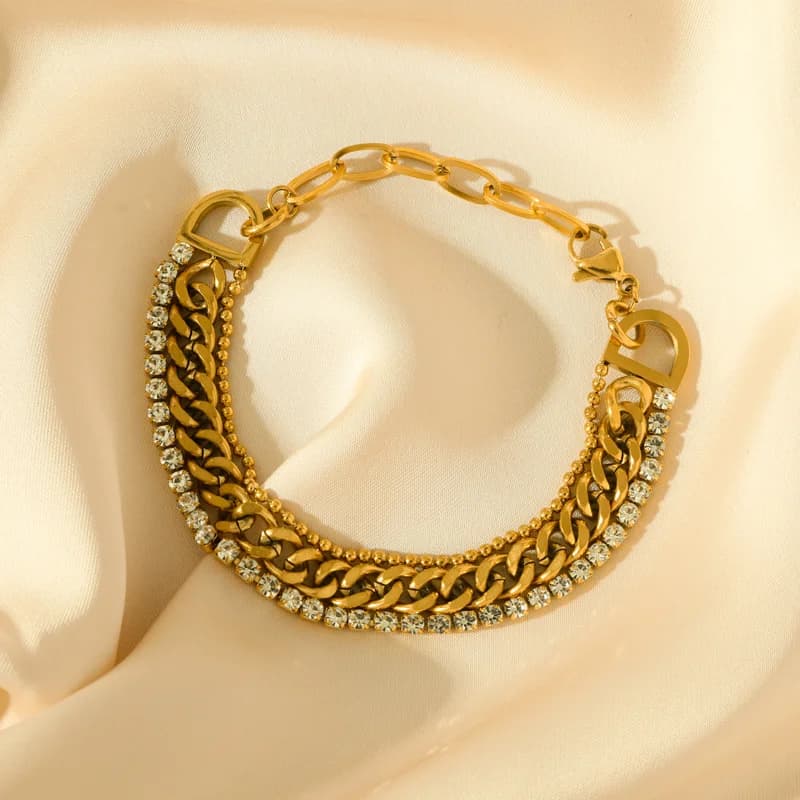 Bracciale Rigido a Catena Spessa Multistrato, Acciaio Inossidabile Dorato