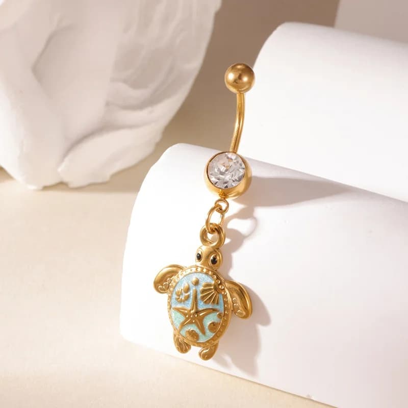 Barbell da Ombelico Tartaruga Pendente con Zirconia