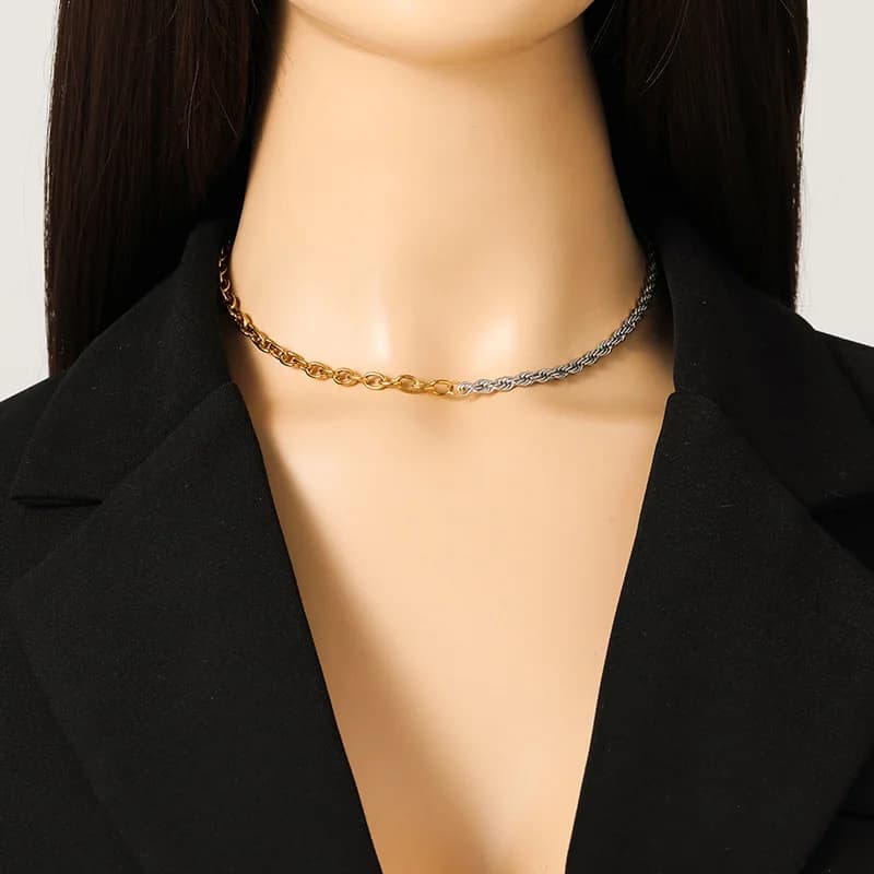 Set Collana e Bracciale a Catena, Oro e Argento