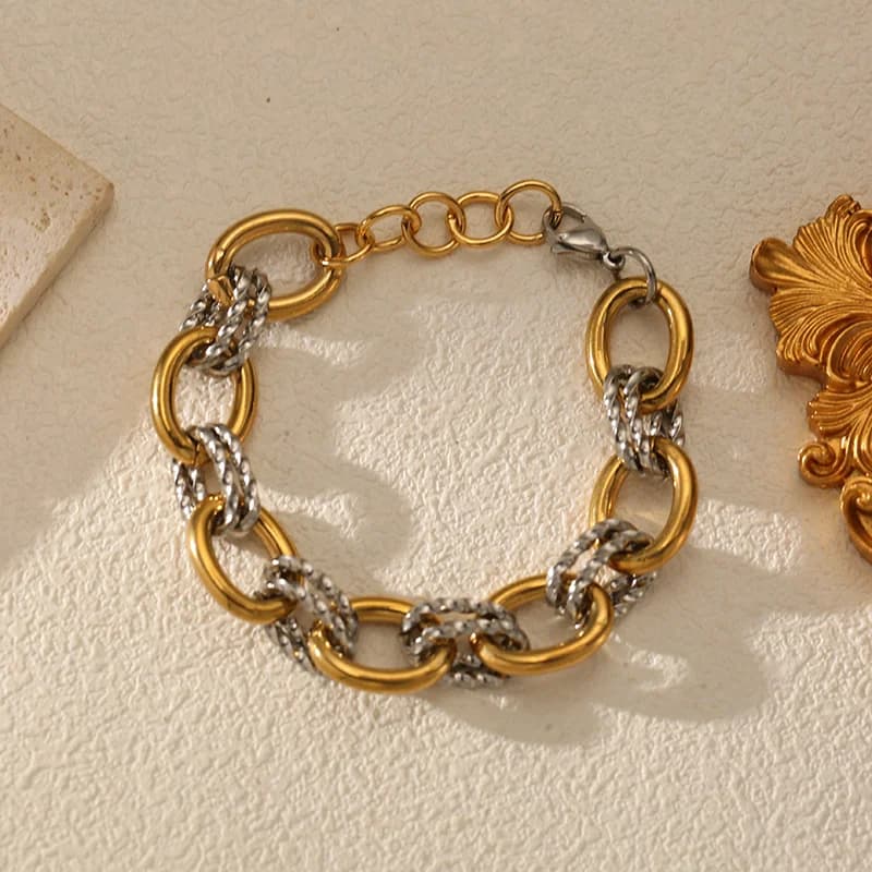 Bangle in acciaio inox 316L con catena spessa bicolore