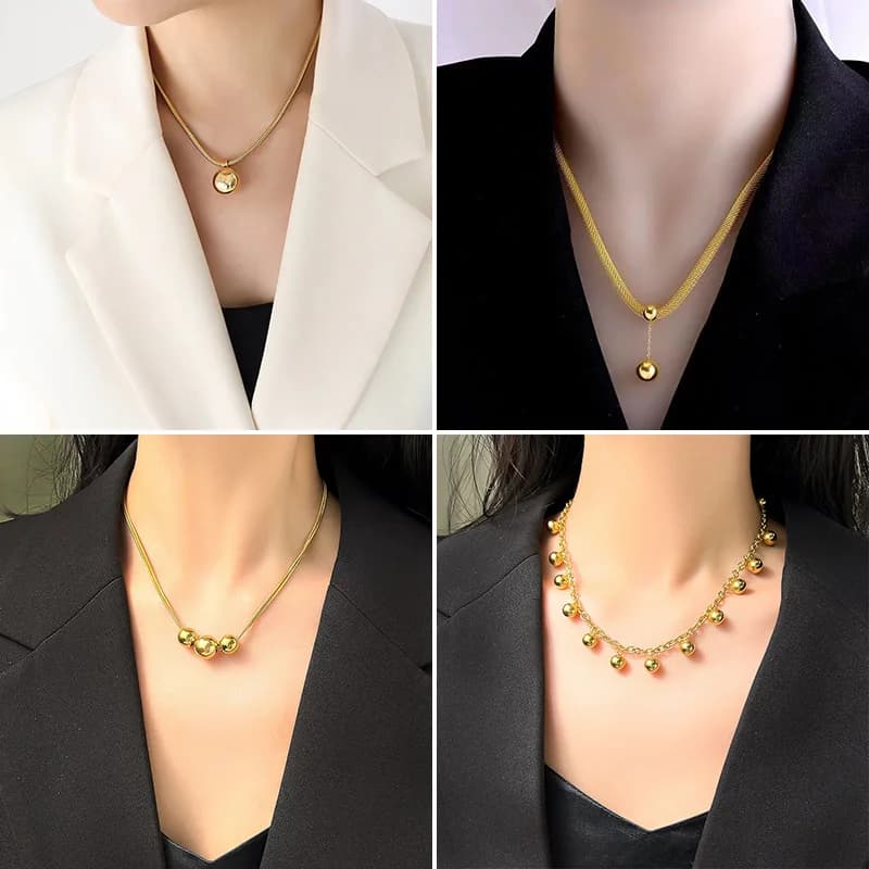 Set Collana e Orecchini con Sfere Dorate