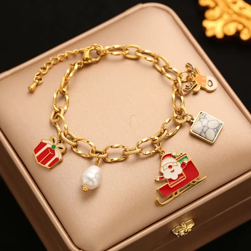 Bracciale charm con pupazzo di neve in acciaio inox