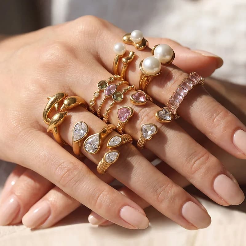Anello Regolabile Cuore con Zirconia Cubica e Perla