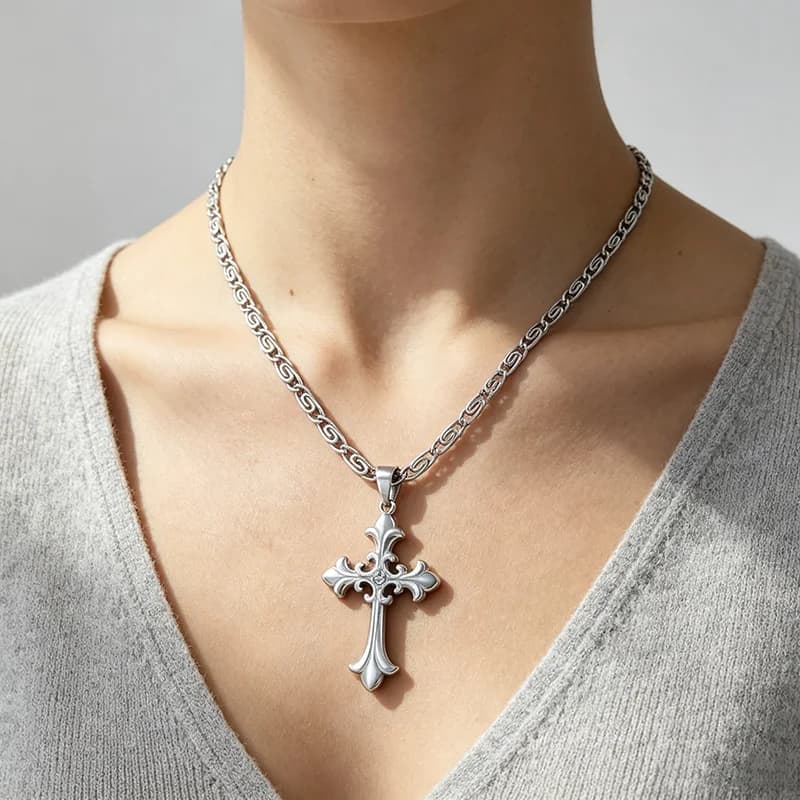 Collana con Pendente Croce in Metallo