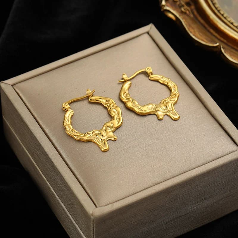 Orecchini a cerchio pendenti geometrici a ventaglio, colore oro